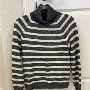 LOFT Gray and White Striped Turtleneck Sweater